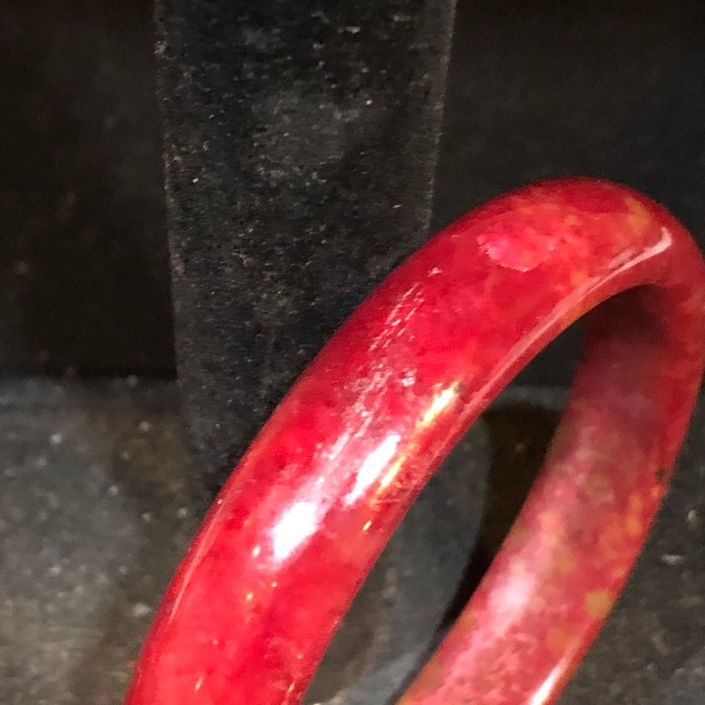 Deep Burnt Red Genuine Jade Bangle Bracelet - Picture 9 of 10